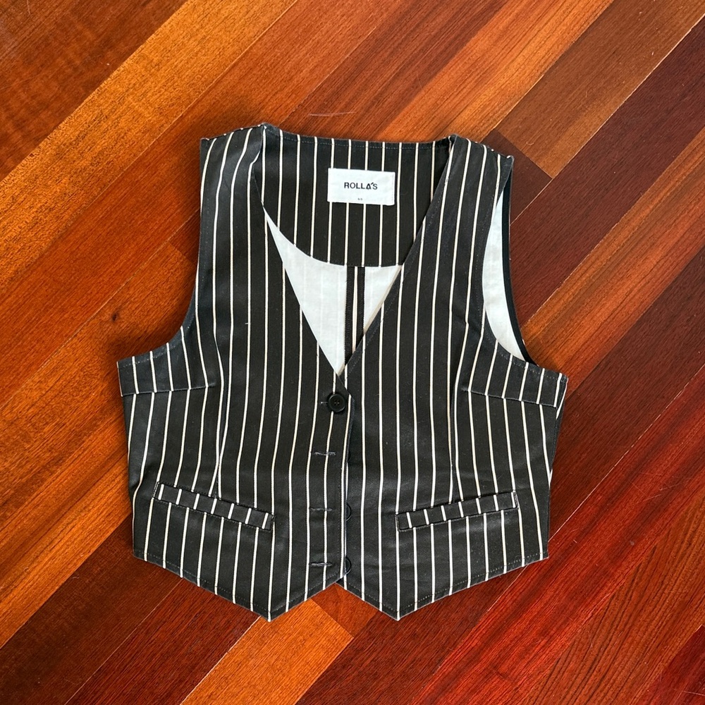 ROLLA'S Black and White Striped Vest